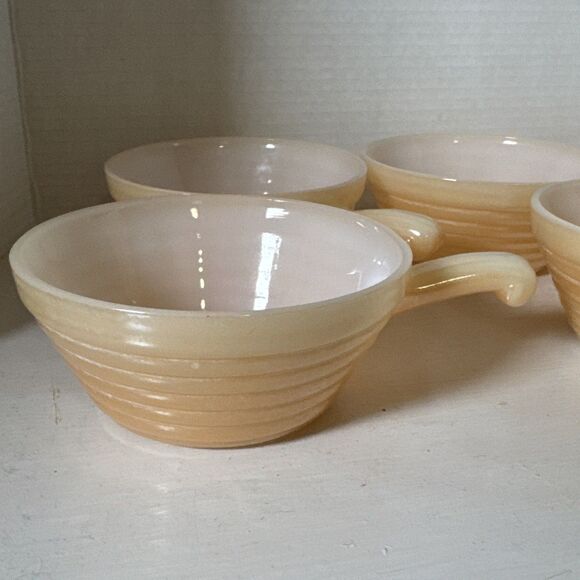5 Vintage Fire King Lusterware Behive Ribbed Handled Soup Chili Bowls - Picture 3 of 8
